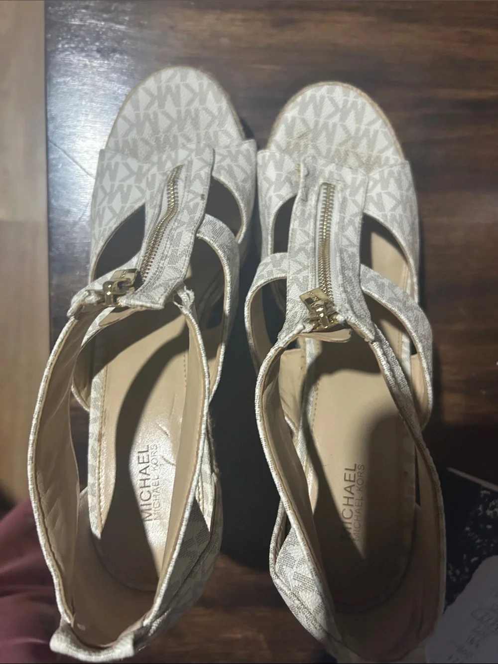 Michael Kors Neutral MK Signature Espadrille Wedge Sandals